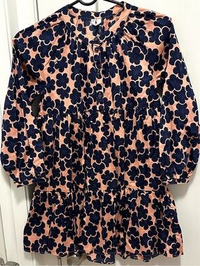 ARKET Sweden Organic Cotton Long Sleeve Flower Dress Navy Blue Peach Girls 9-10